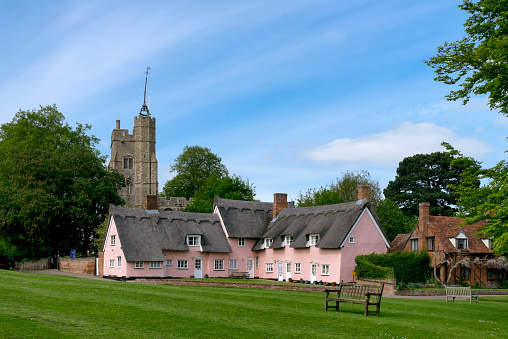 Cottages, church and village green, Cavendish, Suffolk