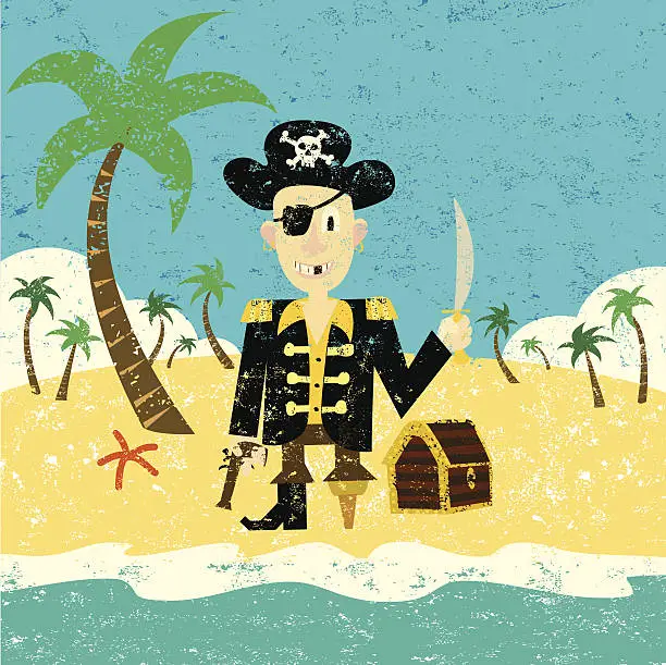Vector illustration of Pirate on an island