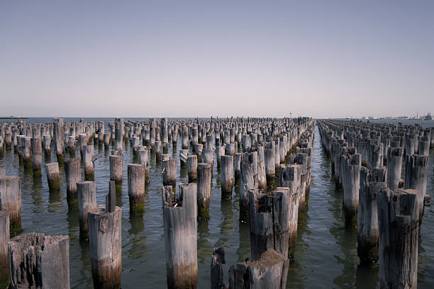 Old pier ruins stock photo