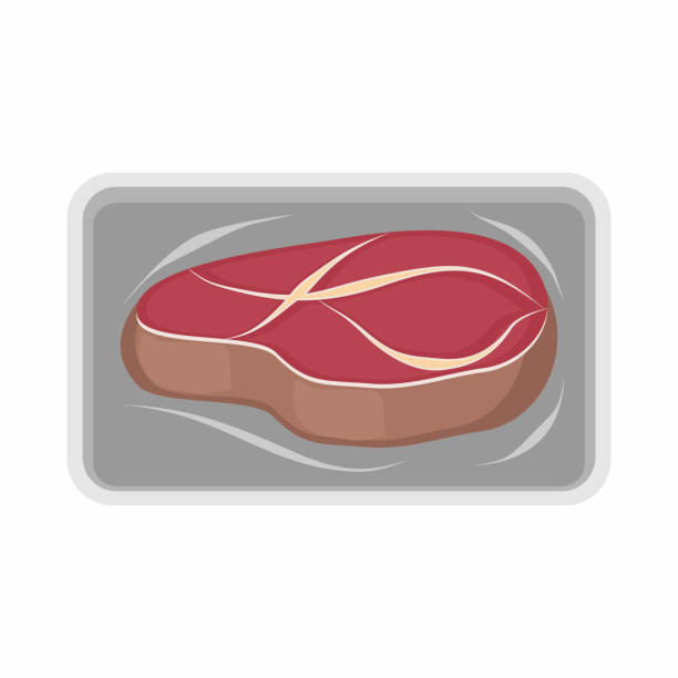 fleisch packaging. frischen steak.vector illustration von rindfleisch - veal raw meat pink stock-grafiken, -clipart, -cartoons und -symbole