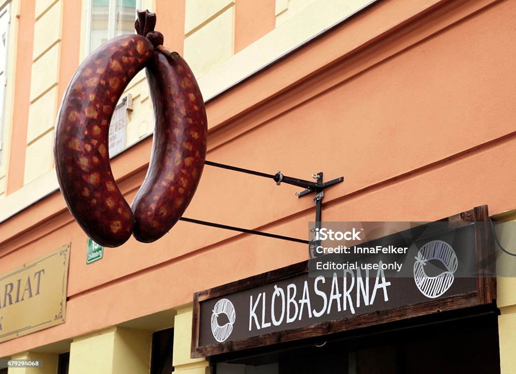 german sausage fast foot restaurant sign, Ljubljana Ljubljana, Slovenia - February 10, 2015: Traditional german sausage fast foot restaurant sign, Ljubljana, Slovenia. 2015 Stock Photo