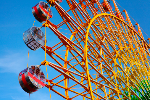 Stockholm, Sweden – August 15, 2023: The carnival rides in Grona Lund Amusement Park in Stockholm, Sweden