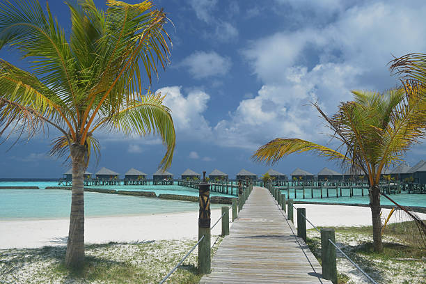 Water villas found in Maldives beach resort stock photo