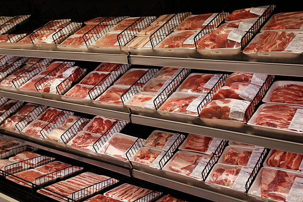 Meat department in a supermarket Meat department in a supermarket bakelite stock pictures, royalty-free photos & images