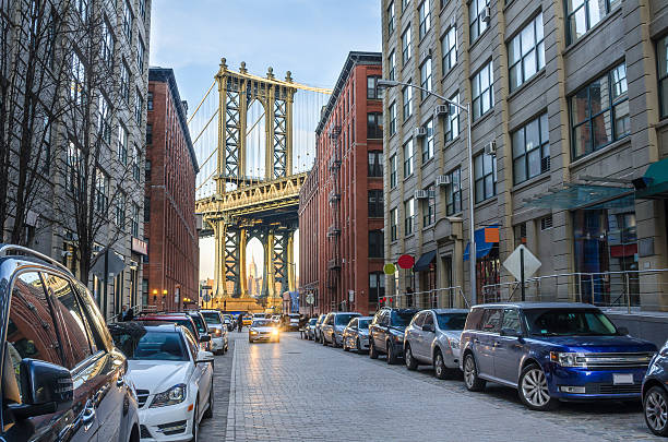 Manhattan Bridge between Renovated Warehouses