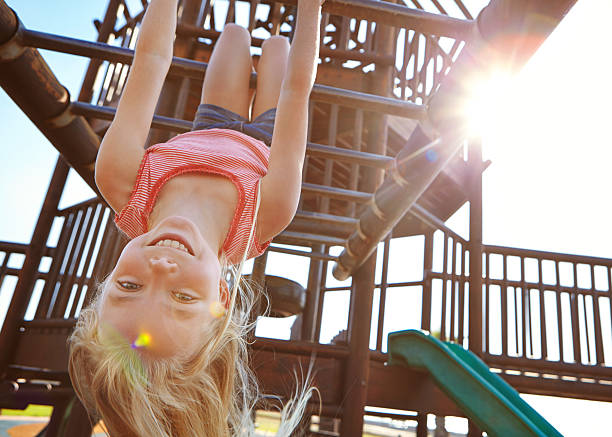 Shot of a little girl hanging upside down on monkey bars at the playgroundhttp://195.154.178.81/DATA/i_collage/pu/shoots/805102.jpg