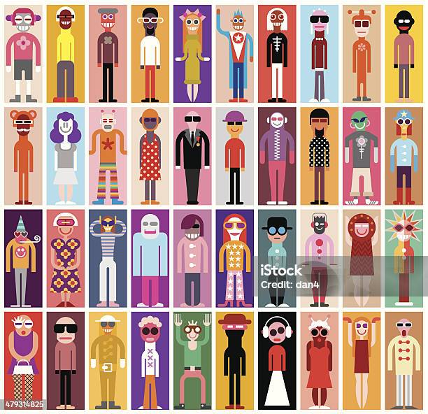 Mosaic Portraits Stock Illustration - Download Image Now - Bizarre, People, Stage Costume
