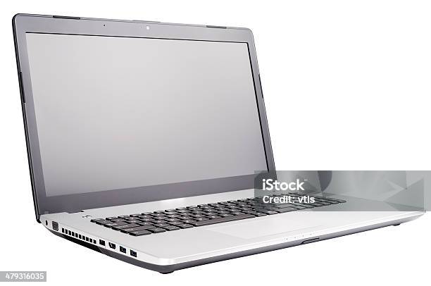 Laptop Isolated On White Stock Photo - Download Image Now - Computer, Computer Keyboard, Connection Block