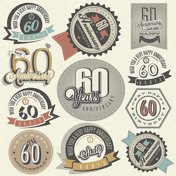 Vector illustration of Vintage style 60th anniversary collection