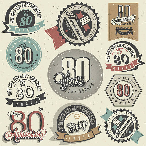 ilustrações, clipart, desenhos animados e ícones de estilo vintage 80º aniversário collection - number 80