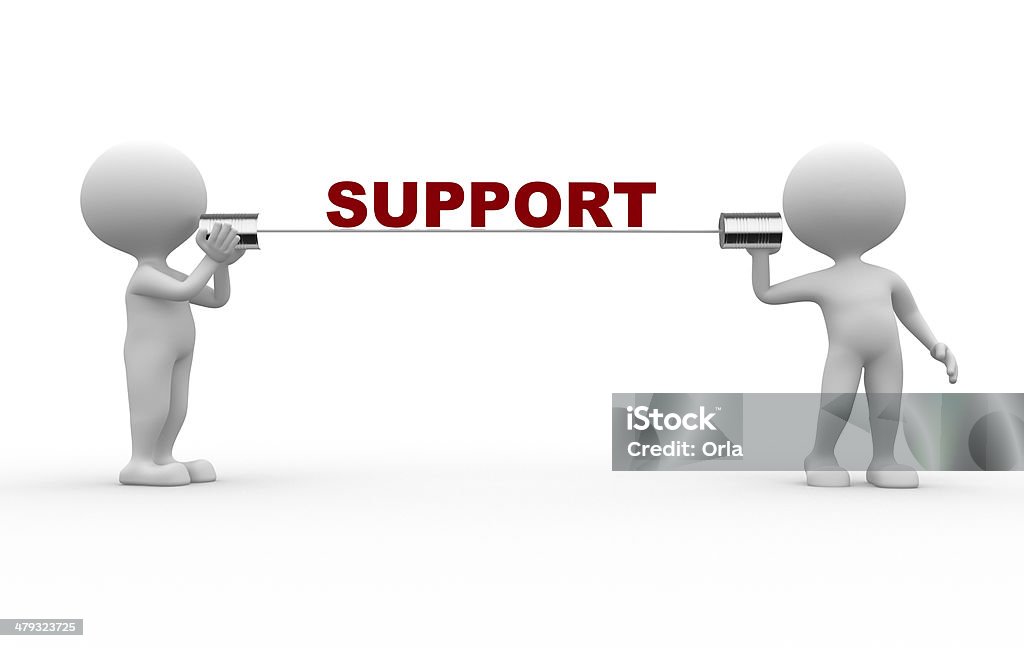 Support 3d people - men, person talking on a homemade can phone. Support Assistance Stock Photo