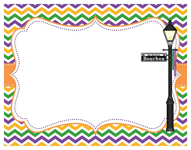 Mardi Gras Chevron Frame A vector illustration of a Mardi Gras themed frame with empty space for you to insert your own copy. Objects are grouped and layered for easy editing. Files included: EPS10, High Res JPG. new orleans mardi gras stock illustrations