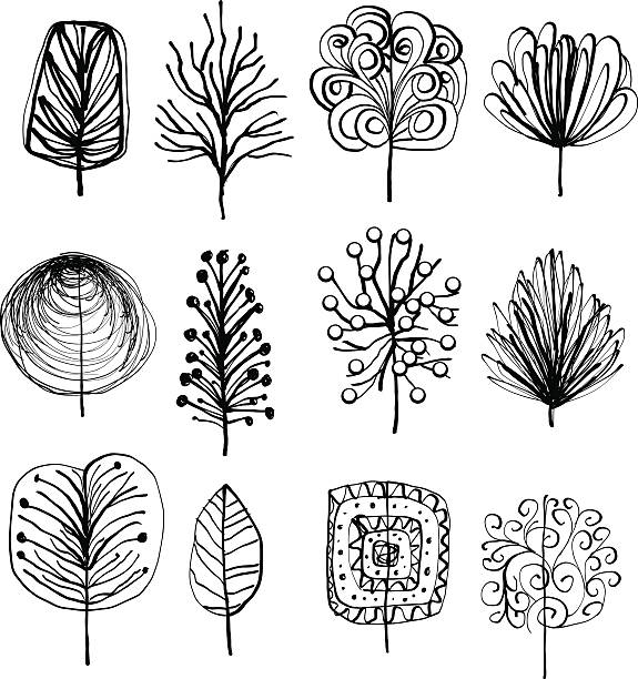 schöne leafs im comic-stil - tree outline branch forest stock-grafiken, -clipart, -cartoons und -symbole