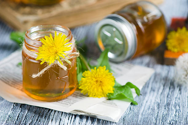 Jar with Syrup of Dandelion's flowers