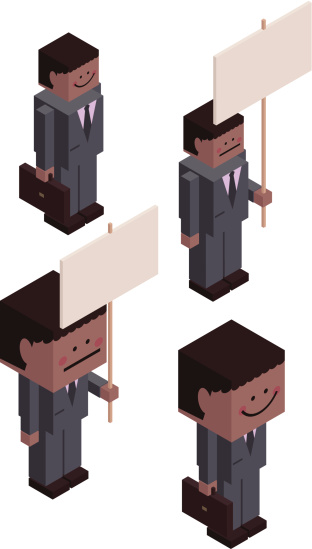 Vector illustration – Cubic Businessmen with Briefcase and Billboard. 
