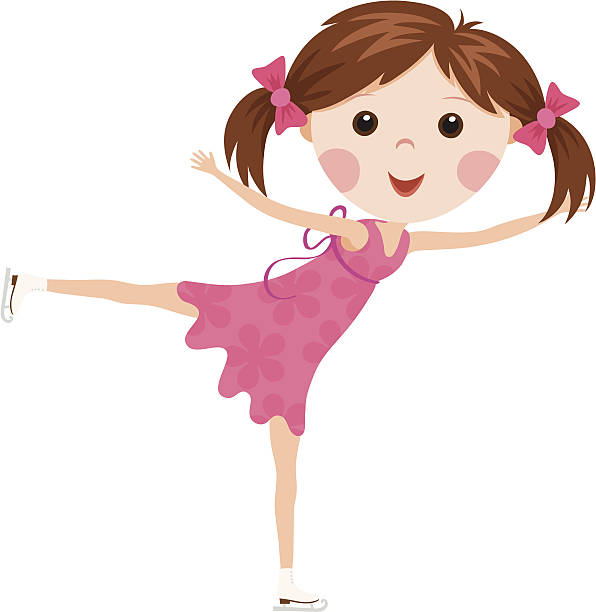 Little figure skating girl Cartoon of a little figure skating girl in a pink dress. single skating stock illustrations