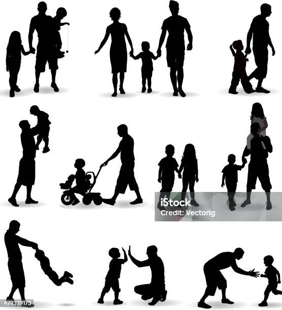 Family Silhouette Stok Vektör Sanatı & Siluet‘nin Daha Fazla Görseli - Siluet, Aile, Çocuk