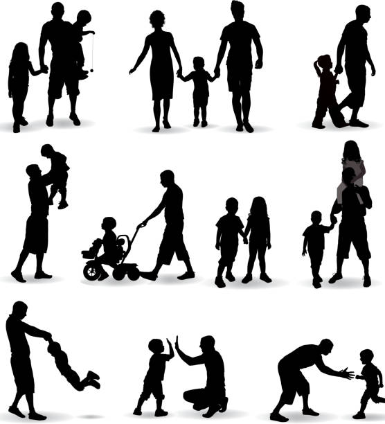 Family Silhouette Family Silhouette Illustration kid holding fathers hand stock illustrations