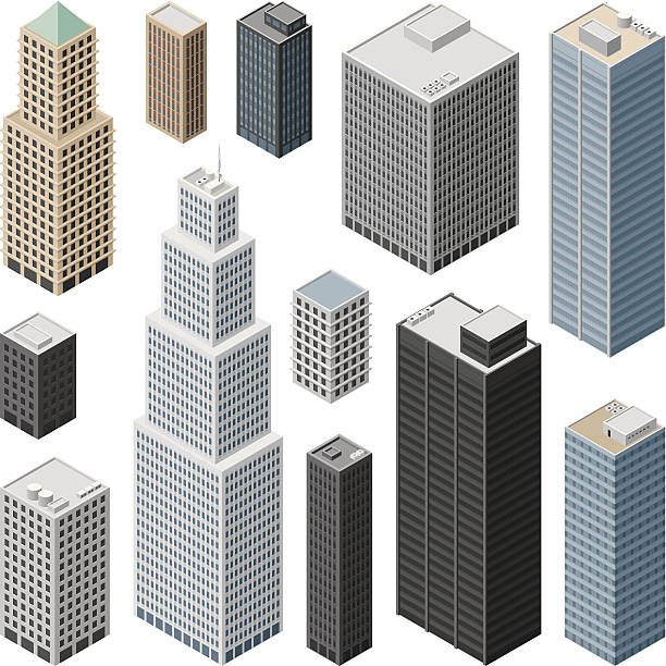 ilustrações de stock, clip art, desenhos animados e ícones de edifícios minibarra de ferramentas - skyscraper