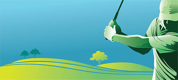 Golf Player Swinging With Copy Space All images are placed on separate layers. They can be removed or altered if you need to. Some gradients were used. No transparencies.  golf clipart stock illustrations