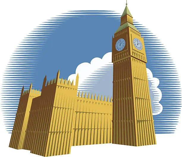 Vector illustration of Houses of Parliament with Big Ben