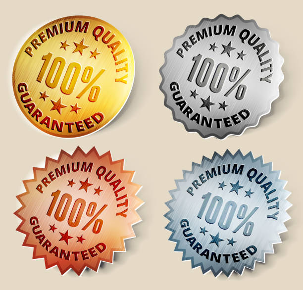 illustrazioni stock, clip art, cartoni animati e icone di tendenza di oro, argento e bronzo premio medaglie di qualità al 100% - medal aluminum platinum trophy