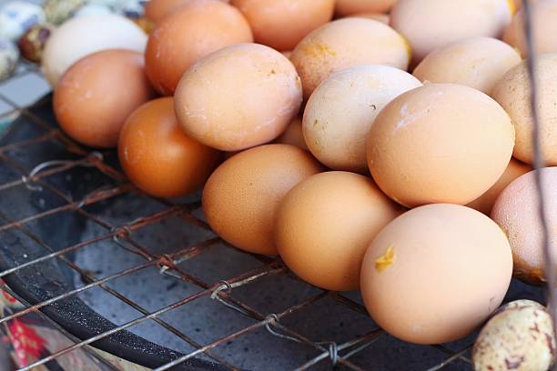 istock Grilled chicken eggs on the stove at the market 479329692