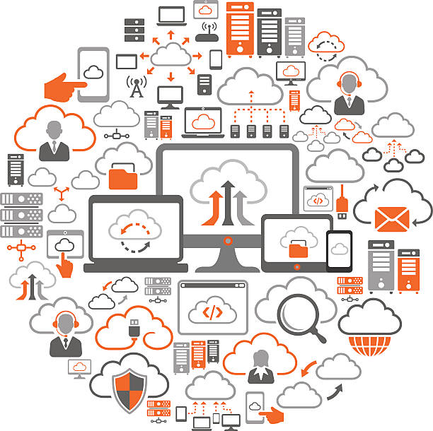 cloud computing kolaż - fileshare stock illustrations