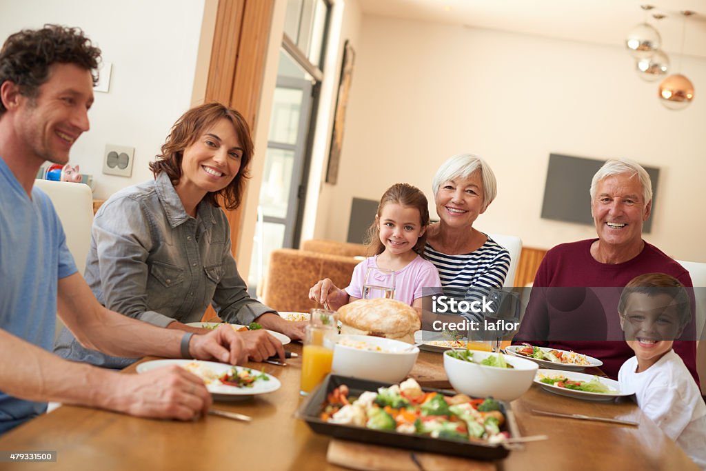 Lunch is served Shot of a multi generational family having a meal together around a dining tablehttp://195.154.178.81/DATA/i_collage/pu/shoots/805002.jpg 2015 Stock Photo