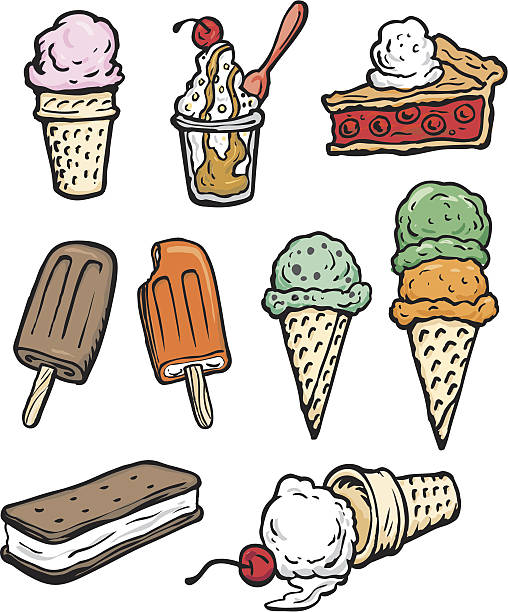ice cream desserts bonus pack - meyveli buz illüstrasyonlar stock illustrations