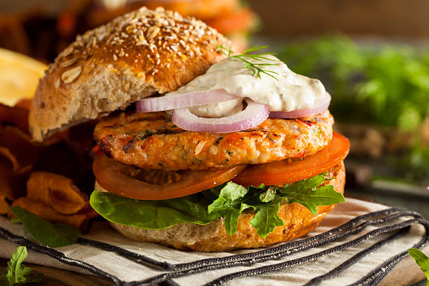 istock Homemade Organic Salmon Burger 479335452