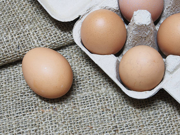 świeże jaja - agriculture brown burlap cholesterol zdjęcia i obrazy z banku zdjęć