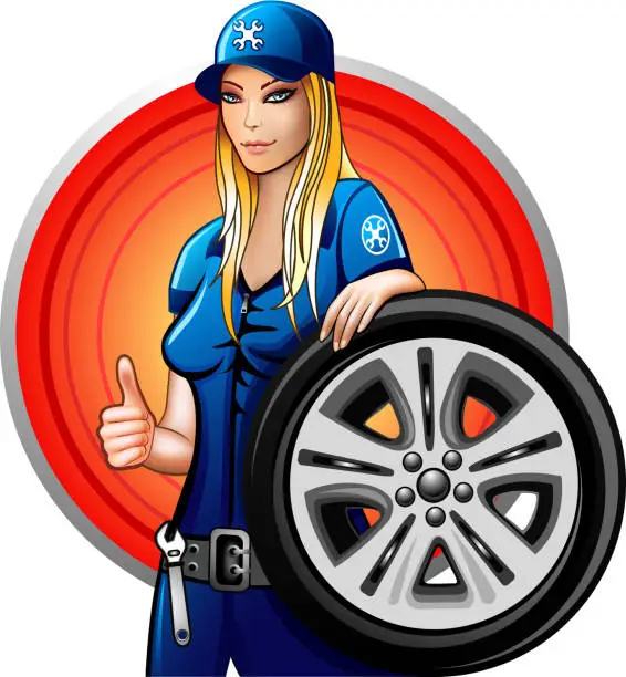 Vector illustration of beautiful girl auto mechanic