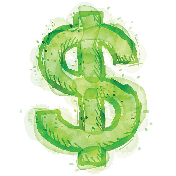 Painting of dollar symbol with watercolor effect vector art illustration