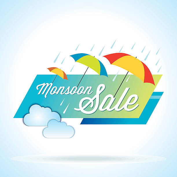 illustrazioni stock, clip art, cartoni animati e icone di tendenza di monsoon offerta e vendita di banner, poster o offerta. - monsone