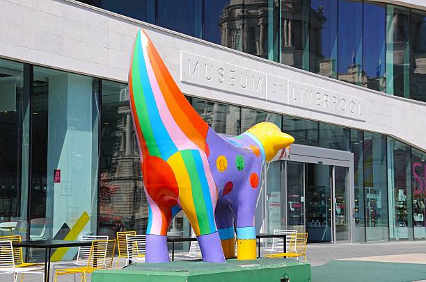 Museum of Liverpool and Superlambanana. Liverpool, United Kingdom - June 11, 2015: The Museum of Liverpool building at Pier Head with a Superlambanana in the foreground, Liverpool, Merseyside, England, UK, Western Europe. superlambanana sculpture in liverpool stock pictures, royalty-free photos & images