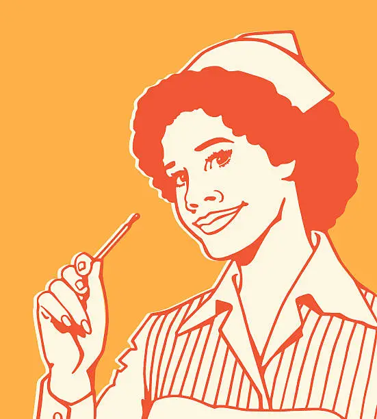 Vector illustration of Nurse Holding Thermometer