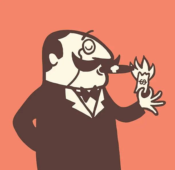 Vector illustration of Man Lighting Cigar With Money