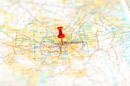 Travel destination - Road map of Washington Area with pushpin