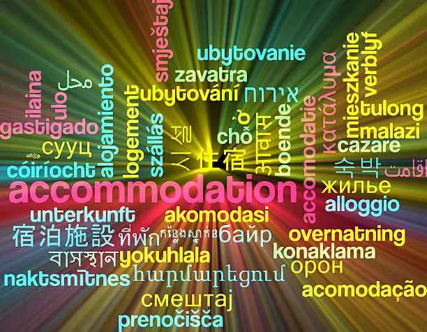 Photo of Accommodation multilanguage wordcloud background concept glowing