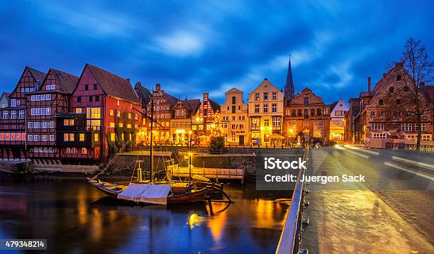 Old Luneburg Harbour At Night Stock Photo - Download Image Now - Lüneburg, Night, Germany