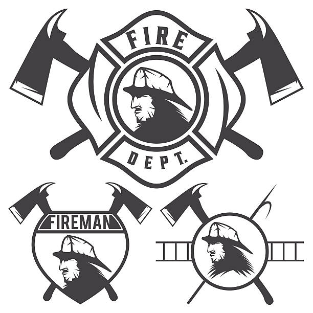 Set of fire department emblems and badges Set of fire department emblems and badges firefighter shield stock illustrations