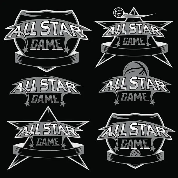 Vector illustration of set of vintage sports all star crests with basketball theme
