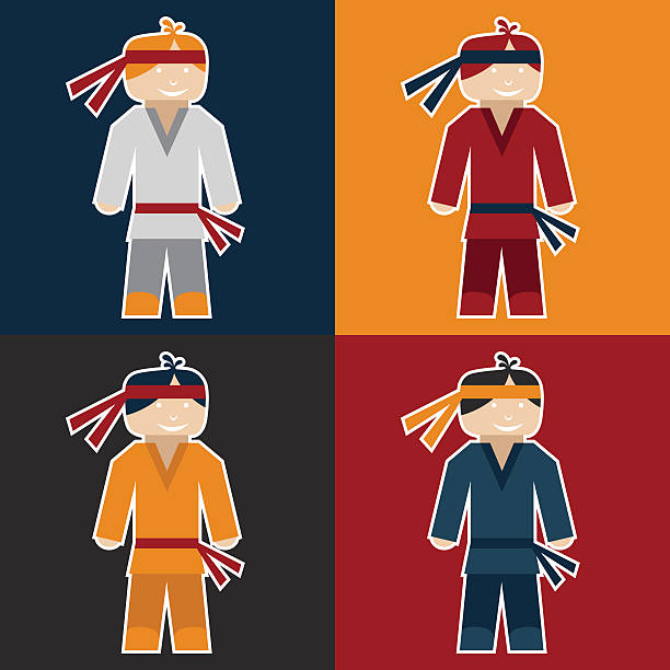 ilustrações, clipart, desenhos animados e ícones de tv adesivo de karatê homem - martial arts child judo computer graphic