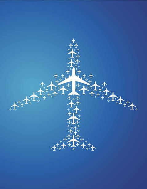 Airplane Vector of multiple passenger planes on airplane shape. EPS10 ai file format. airplane flying cirrus sky stock illustrations