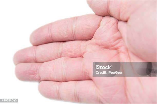 Chubby Asian Male Hand Closeup On Palm Isolated Stock Photo - Download Image Now - 2015, Adult, Adults Only