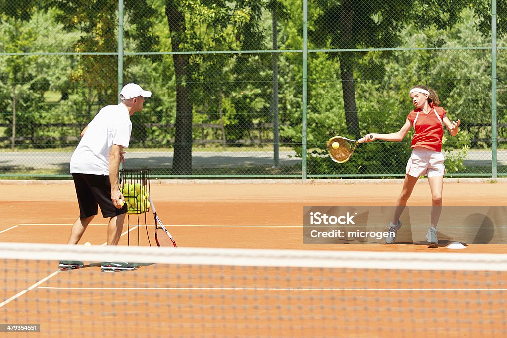 Tennis lesson Tennis instructor working with student - practicing forehands Adult Stock Photo