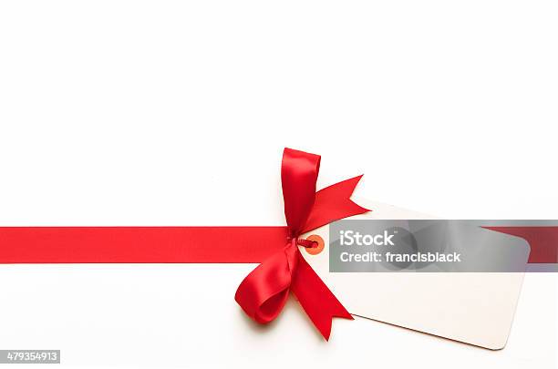 Red Bow With Blank Tag Stockfoto en meer beelden van Lintje - Naaigerei - Lintje - Naaigerei, Kerstmis, Etiket