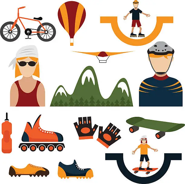 Vector illustration of flat design icons of extreme sport theme