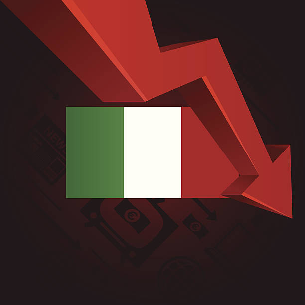 włoskiej flagi z strzałkę skierowaną w dół, media ikony niewłączone - home finances recession newspaper finance stock illustrations